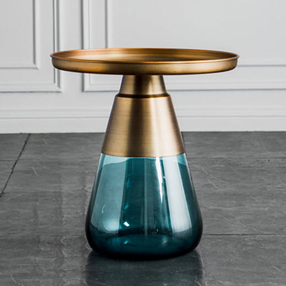 16.5"/20.4" Tall Glass Pedestal Metal Round Tray Top Coffee Table 20"L x 20"W x 20.5"H Blue Gold Clearhalo 'Coffee & Accent Tables' 'Coffee Tables' 'coffee_tables' 'furn' 'furn_coffee_tables' 'Furniture' 'Living Room Furniture' 5469936