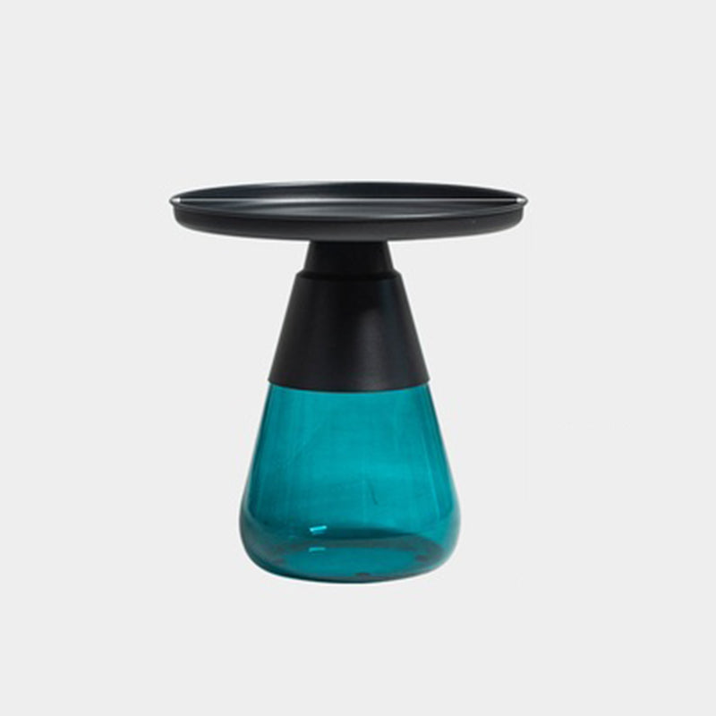 16.5"/20.4" Tall Glass Pedestal Metal Round Tray Top Coffee Table 20"L x 20"W x 20.5"H Blue Black Clearhalo 'Coffee & Accent Tables' 'Coffee Tables' 'coffee_tables' 'furn' 'furn_coffee_tables' 'Furniture' 'Living Room Furniture' 5469943