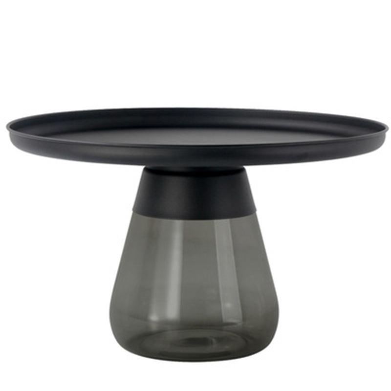 16.5"/20.4" Tall Glass Pedestal Metal Round Tray Top Coffee Table 24"L x 24"W x 16.5"H Gray Black Clearhalo 'Coffee & Accent Tables' 'Coffee Tables' 'coffee_tables' 'furn' 'furn_coffee_tables' 'Furniture' 'Living Room Furniture' 5469944