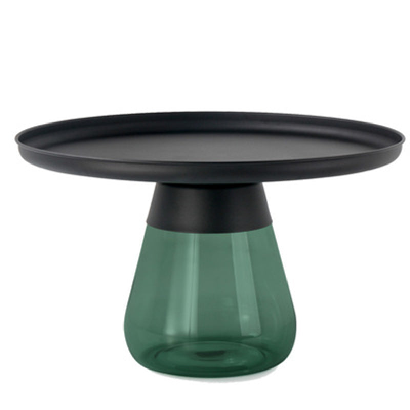 16.5"/20.4" Tall Glass Pedestal Metal Round Tray Top Coffee Table 24"L x 24"W x 16.5"H Green Black Clearhalo 'Coffee & Accent Tables' 'Coffee Tables' 'coffee_tables' 'furn' 'furn_coffee_tables' 'Furniture' 'Living Room Furniture' 5469946