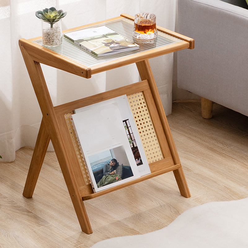 21.6" Tall Modern Rectangular Glass Top Side Table Wood Abstract End Table with Shelf 18"L x 15"W x 22"H Natural 1 Clearhalo 'Coffee & Accent Tables' 'End & Side Tables' 'end_side_tables' 'furn' 'furn_end_side_tables' 'Furniture' 'Living Room Furniture' 5470002