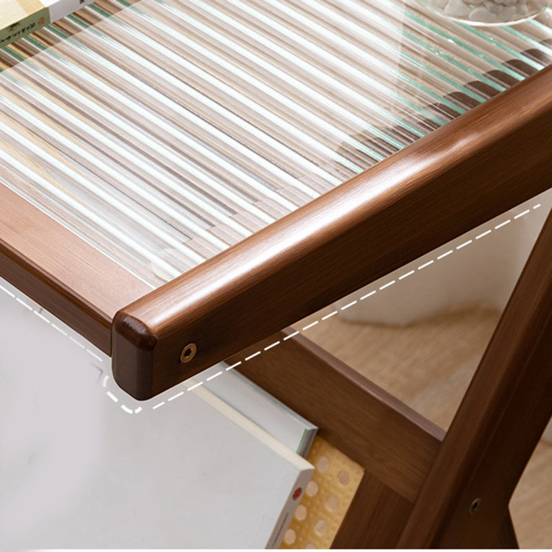 21.6" Tall Modern Rectangular Glass Top Side Table Wood Abstract End Table with Shelf Clearhalo 'Coffee & Accent Tables' 'End & Side Tables' 'end_side_tables' 'furn' 'furn_end_side_tables' 'Furniture' 'Living Room Furniture' 5470008