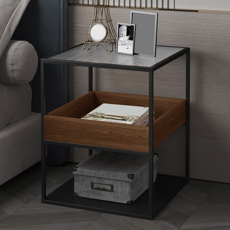 Square Glass Frame Side Table with Storage Shelves - 16.93" W