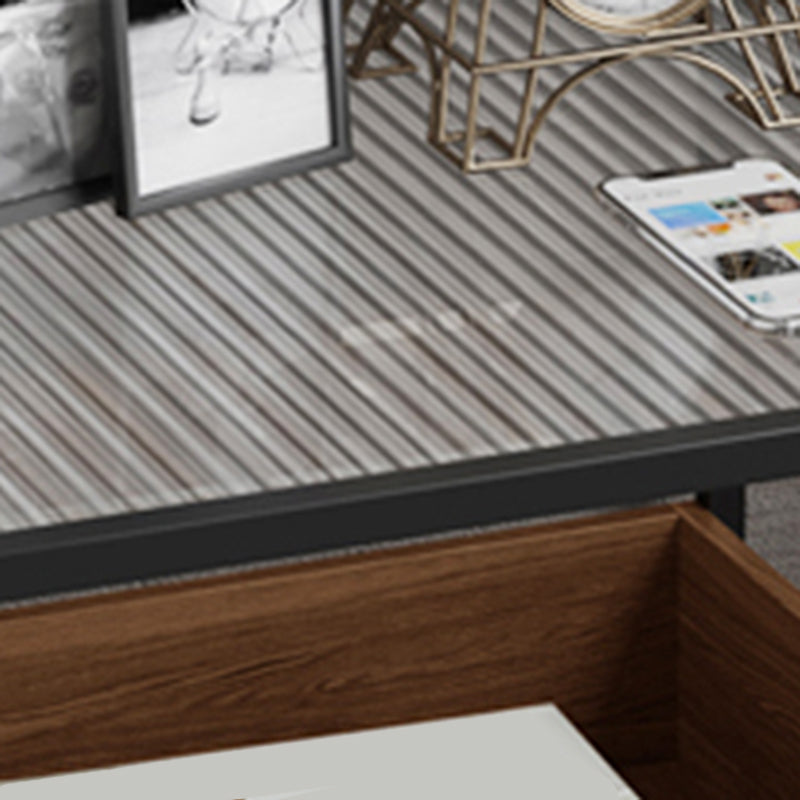 Square Glass Frame Side Table with Storage Shelves - 16.93" W