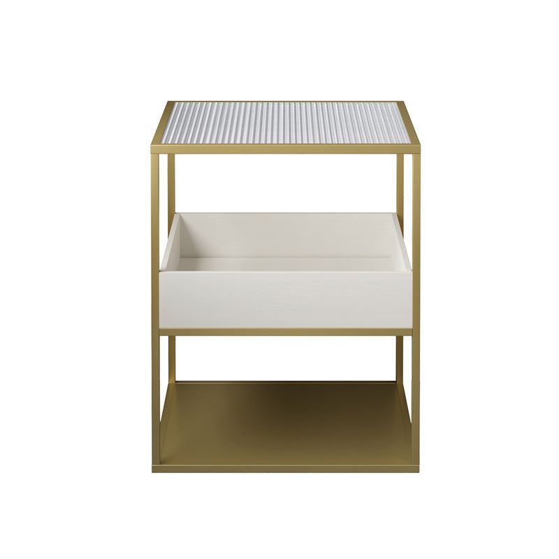 Square Glass Frame Side Table with Storage Shelves - 16.93" W