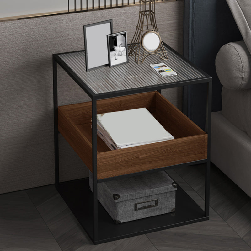 Square Glass Frame Side Table with Storage Shelves - 16.93" W