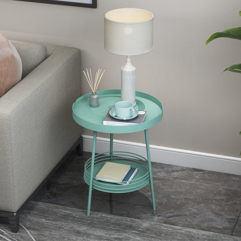 Mid-Century Metal Round Tray Top Side Table 21.6-inch 3 Legs End Table with Shelf