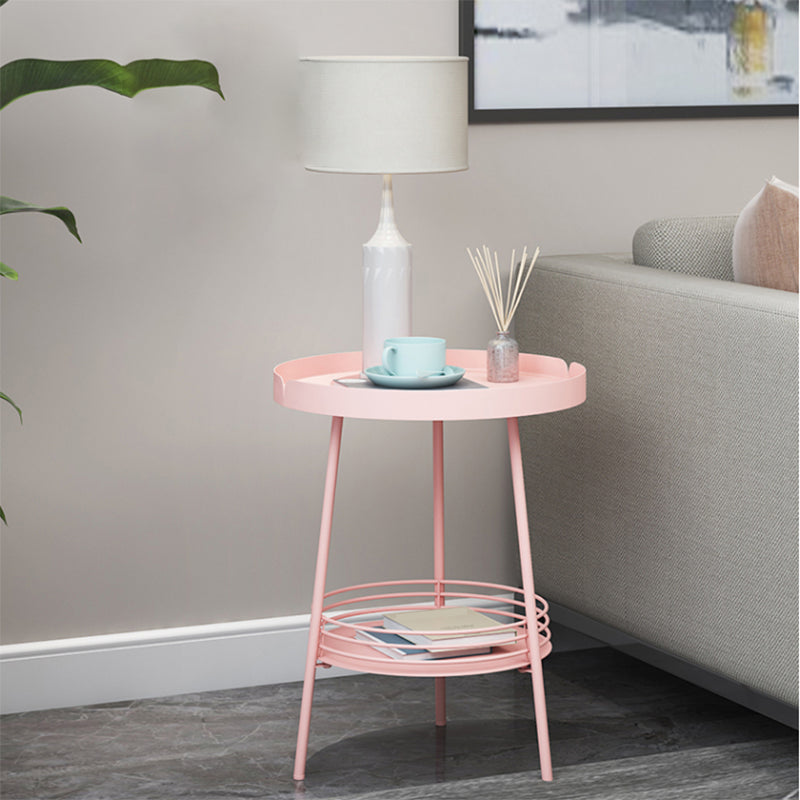 Mid-Century Metal Round Tray Top Side Table 21.6-inch 3 Legs End Table with Shelf