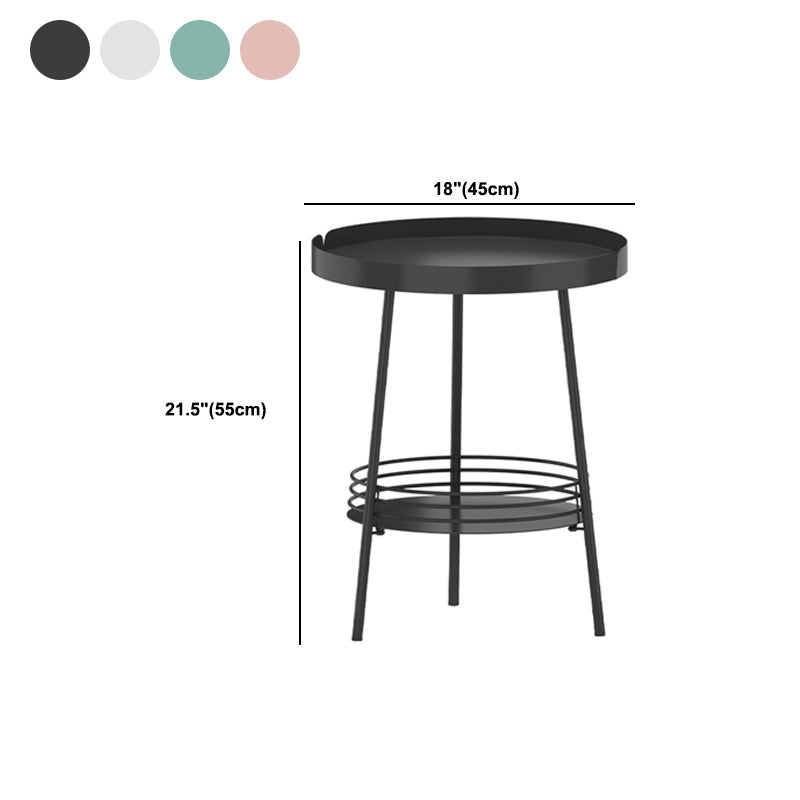 Mid-Century Metal Round Tray Top Side Table 21.6-inch 3 Legs End Table with Shelf