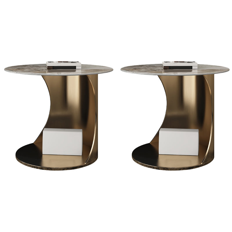 Tavolino contemporaneo di pietra rotonda in acciaio tavolino astratto