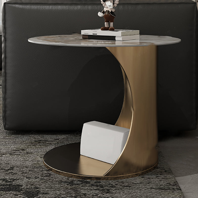 Tavolino contemporaneo di pietra rotonda in acciaio tavolino astratto