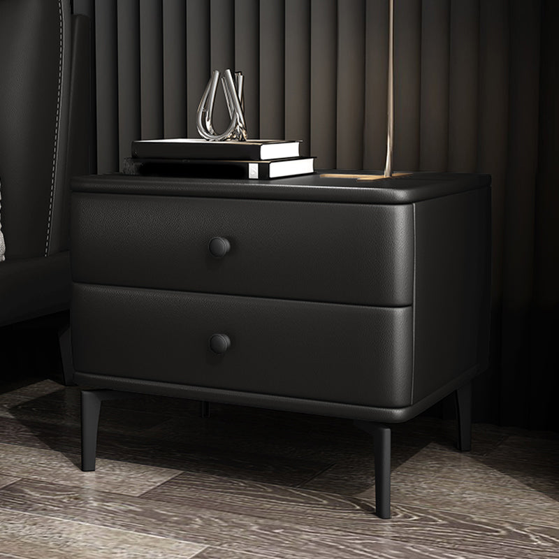 Dennenframe twee laden lederen veelkleurige keuze uit nachtkastje met zwarte tafel voeten