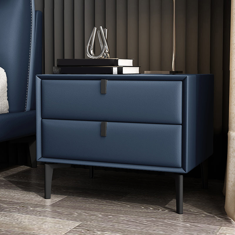 Dennenframe twee laden lederen veelkleurige keuze uit nachtkastje met zwarte tafel voeten