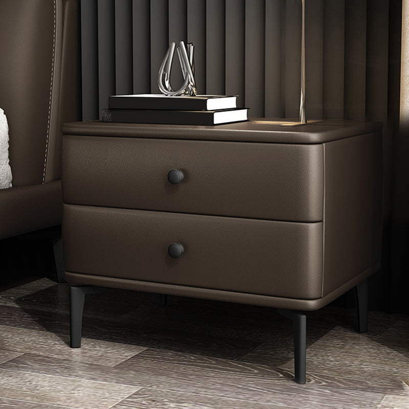 Dennenframe twee laden lederen veelkleurige keuze uit nachtkastje met zwarte tafel voeten