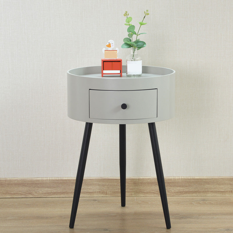 Contemporary Round Night Table with Drawer Metal Tripod Nightstand Grey Clearhalo 'Bedroom Furniture' 'furn' 'furn_night_stand' 'Furniture' 'night_stand' 'Nightstands' 5470672