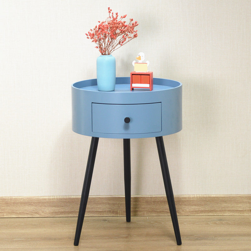 Contemporary Round Night Table with Drawer Metal Tripod Nightstand Navy Clearhalo 'Bedroom Furniture' 'furn' 'furn_night_stand' 'Furniture' 'night_stand' 'Nightstands' 5470677