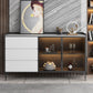 Stone moderno 33,4 "H buffet a buffet a 3 cassetti a 3 cassetto server buffet con porte di vetro