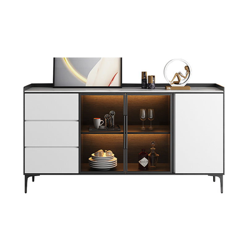 Stone moderno 33,4 "H buffet a buffet a 3 cassetti a 3 cassetto server buffet con porte di vetro
