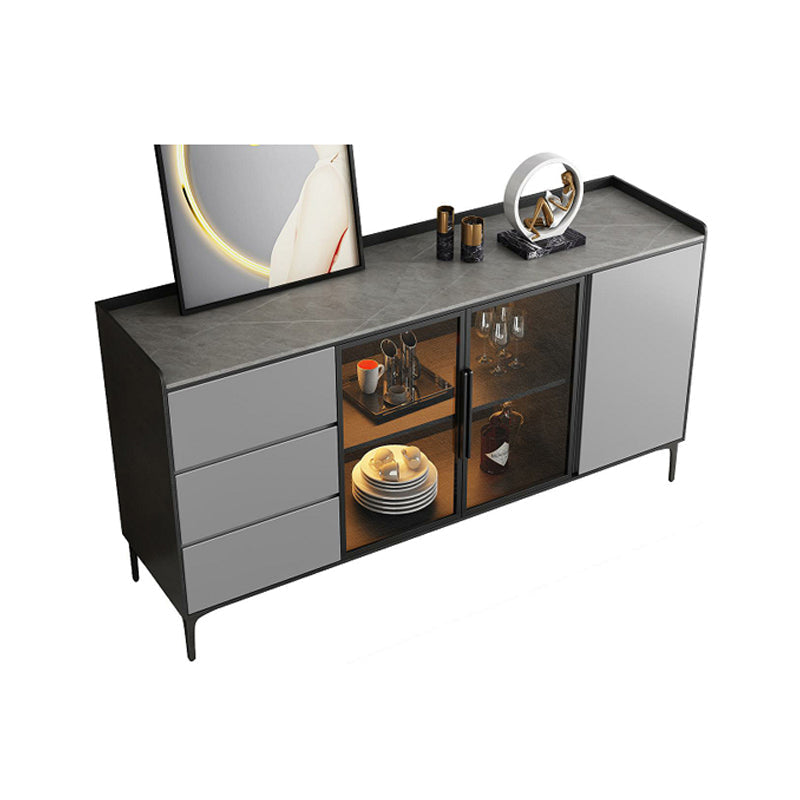 Stone moderno 33,4 "H buffet a buffet a 3 cassetti a 3 cassetto server buffet con porte di vetro