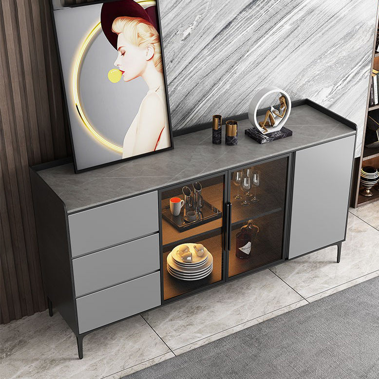 Stone moderno 33,4 "H buffet a buffet a 3 cassetti a 3 cassetto server buffet con porte di vetro