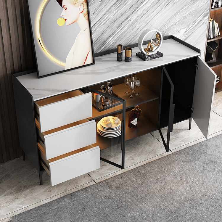 Stone moderno 33,4 "H buffet a buffet a 3 cassetti a 3 cassetto server buffet con porte di vetro