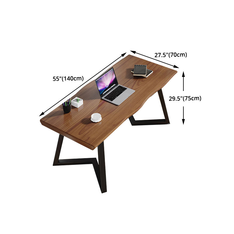 産業スタイルのライティングデスクホーム用の金属ベース付きソリッドウッドオフィスデスク