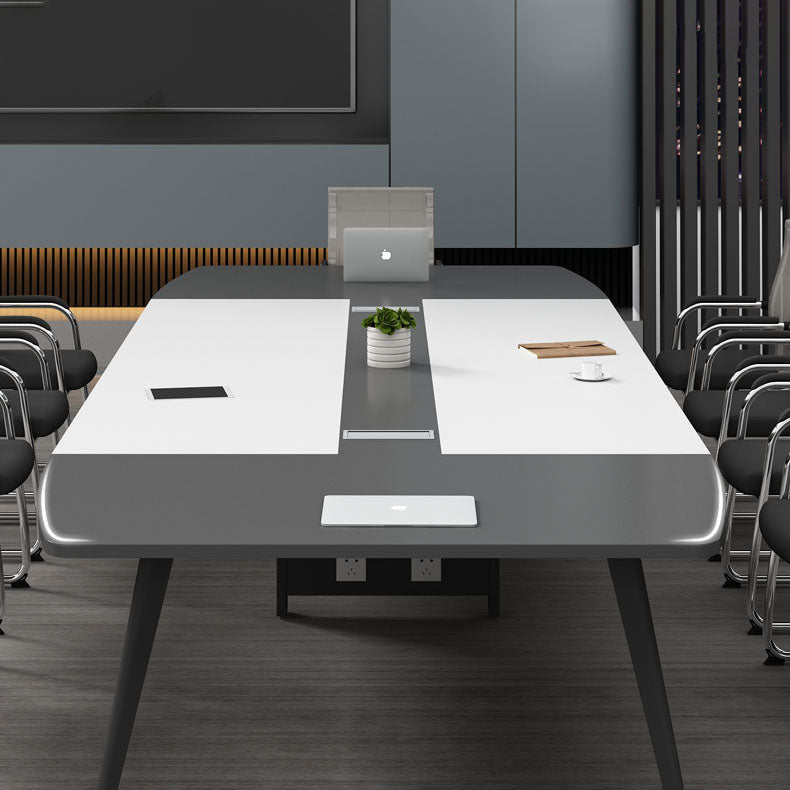 Industrial Curved Writing Desk Cable Management Office Desk with Parsons Base Clearhalo 'furn' 'furn_office_desk' 'Furniture' 'Office Desks' 'Office Furniture' 'office_desk' 5471301