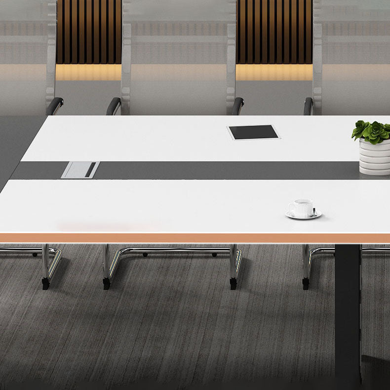 Industrial Curved Writing Desk Cable Management Office Desk with Parsons Base Clearhalo 'furn' 'furn_office_desk' 'Furniture' 'Office Desks' 'Office Furniture' 'office_desk' 5471303