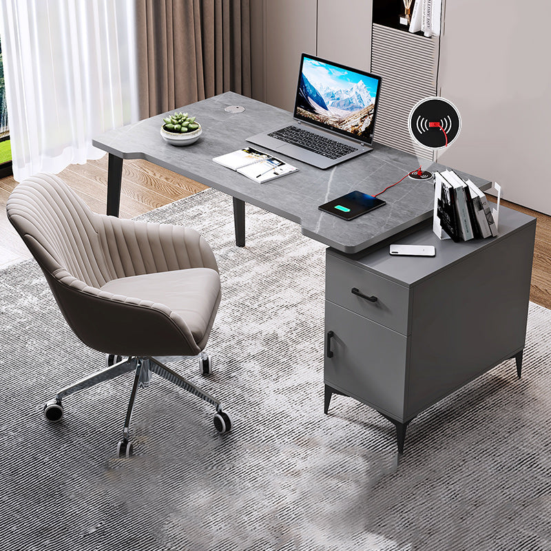 Contemporary Office Desk Home Writing Desk with Drawer and Cabinet Black-Gray Clearhalo 'furn' 'furn_office_desk' 'Furniture' 'Office Desks' 'Office Furniture' 'office_desk' 5471593