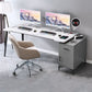 Contemporary Office Desk Home Writing Desk with Drawer and Cabinet Gray-White Clearhalo 'furn' 'furn_office_desk' 'Furniture' 'Office Desks' 'Office Furniture' 'office_desk' 5471596
