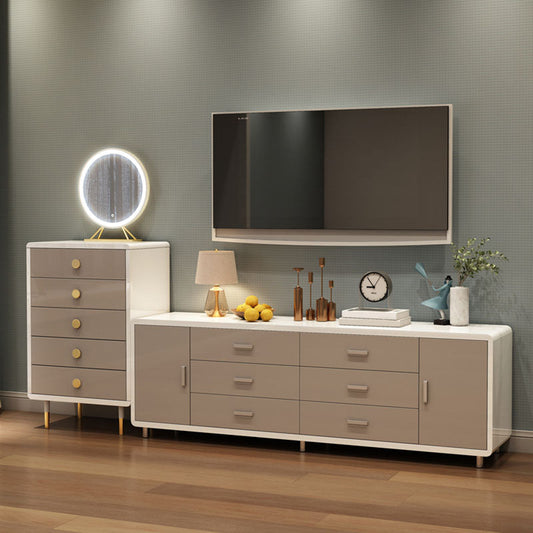 Bedroom Wooden Storage Chest Dresser Horizontal Storage Chest Dresser in White and Grey