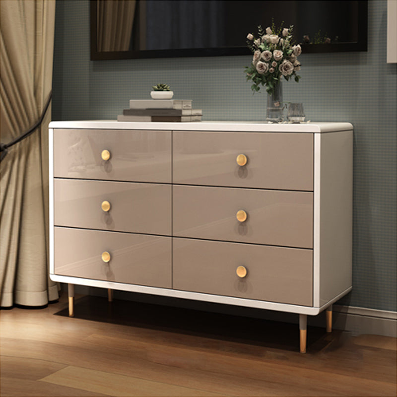 Commode double en bois pour chambre à coucher, commode de rangement blanche et grise avec tiroirs