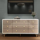 Commode double en bois pour chambre à coucher, commode de rangement blanche et grise avec tiroirs