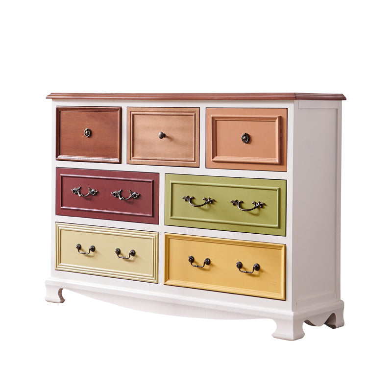 Bedroom Wooden Storage Chest Retro Storage Chest Dresser with Multi Drawers 53"L x 14"W x 30"H White-Apricot Clearhalo 'Bedroom Furniture' 'Dressers & Chests' 'dressers_chests' 'furn' 'furn_dressers_chests' 'Furniture' 5471883
