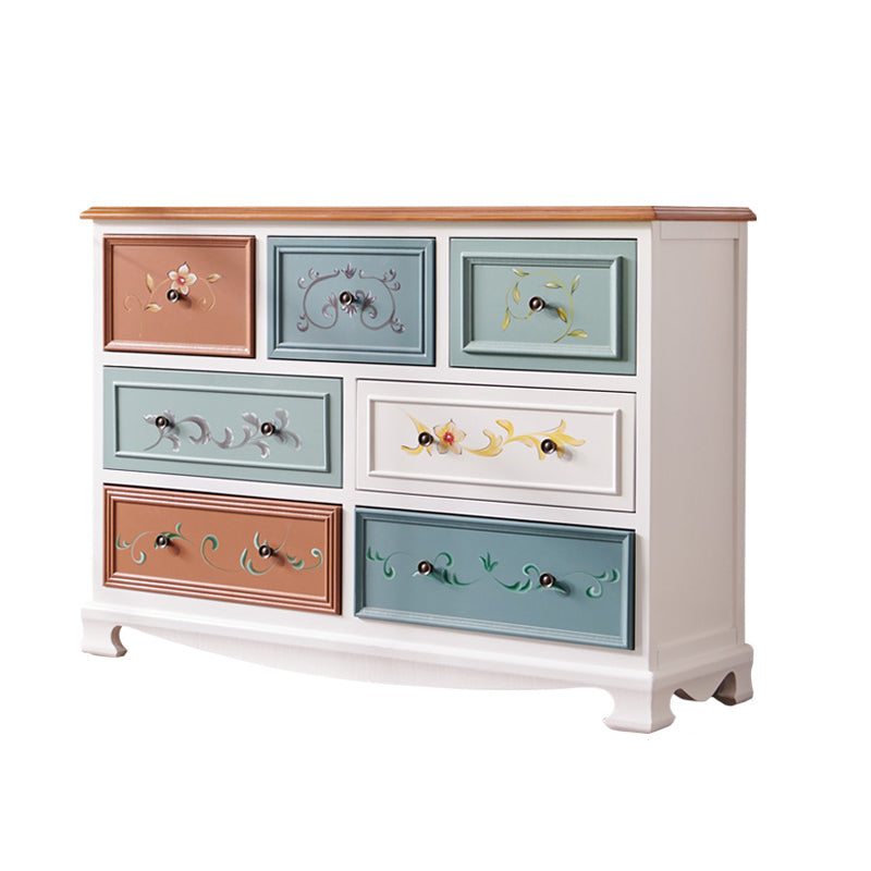 Bedroom Wooden Storage Chest Retro Storage Chest Dresser with Multi Drawers 47"L x 14"W x 34"H Beige Blue Clearhalo 'Bedroom Furniture' 'Dressers & Chests' 'dressers_chests' 'furn' 'furn_dressers_chests' 'Furniture' 5471887