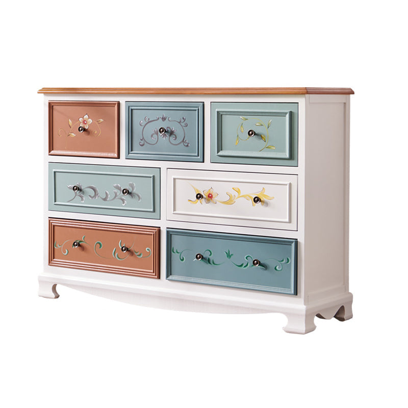 Bedroom Wooden Storage Chest Retro Storage Chest Dresser with Multi Drawers 53"L x 14"W x 30"H Beige Blue Clearhalo 'Bedroom Furniture' 'Dressers & Chests' 'dressers_chests' 'furn' 'furn_dressers_chests' 'Furniture' 5471888