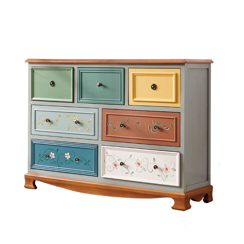 Bedroom Wooden Storage Chest Retro Storage Chest Dresser with Multi Drawers 53"L x 14"W x 30"H Grey Blue Clearhalo 'Bedroom Furniture' 'Dressers & Chests' 'dressers_chests' 'furn' 'furn_dressers_chests' 'Furniture' 5471893