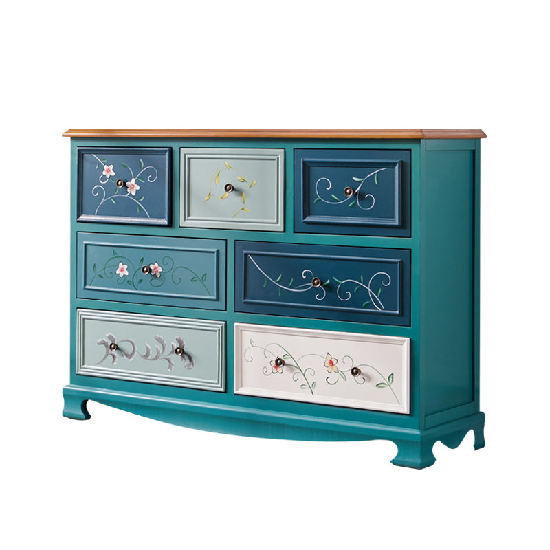 Bedroom Wooden Storage Chest Retro Storage Chest Dresser with Multi Drawers 53"L x 14"W x 30"H Peacock Blue Clearhalo 'Bedroom Furniture' 'Dressers & Chests' 'dressers_chests' 'furn' 'furn_dressers_chests' 'Furniture' 5471896
