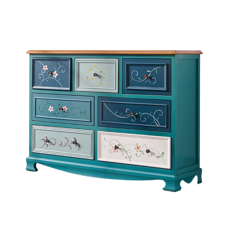 Bedroom Wooden Storage Chest Retro Storage Chest Dresser with Multi Drawers 47"L x 14"W x 34"H Peacock Blue Clearhalo 'Bedroom Furniture' 'Dressers & Chests' 'dressers_chests' 'furn' 'furn_dressers_chests' 'Furniture' 5471898