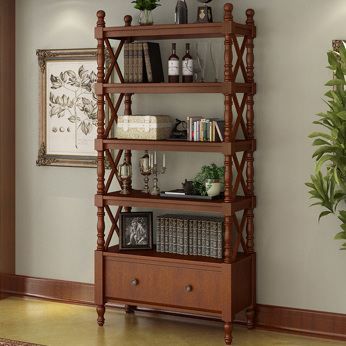 Rectangle Open Storage Bookshelf Nordic Solid Wood Bookshelf with Drawer