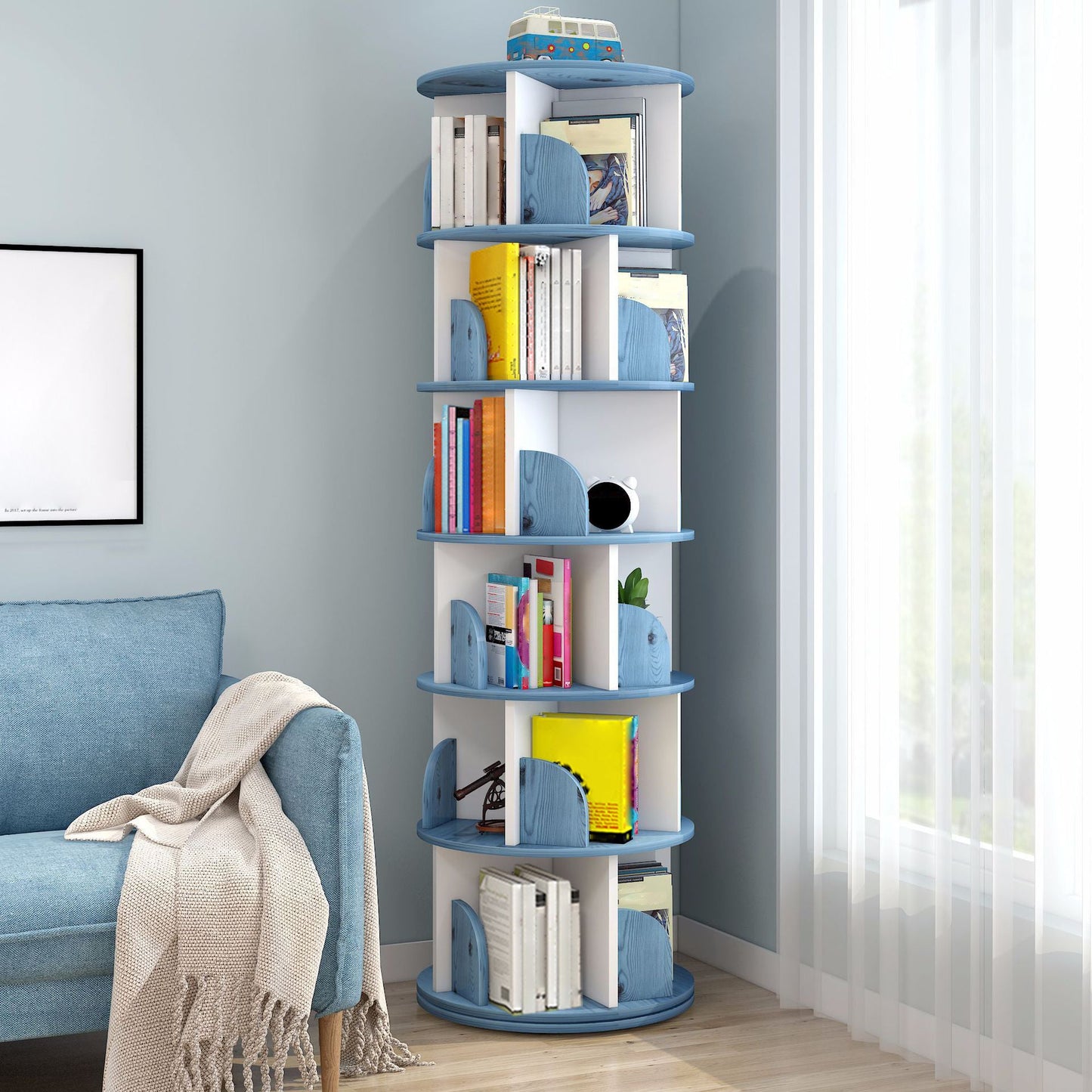 Moderne houten roteerbare boekenkast Studieruimte Geometrische boekenplank