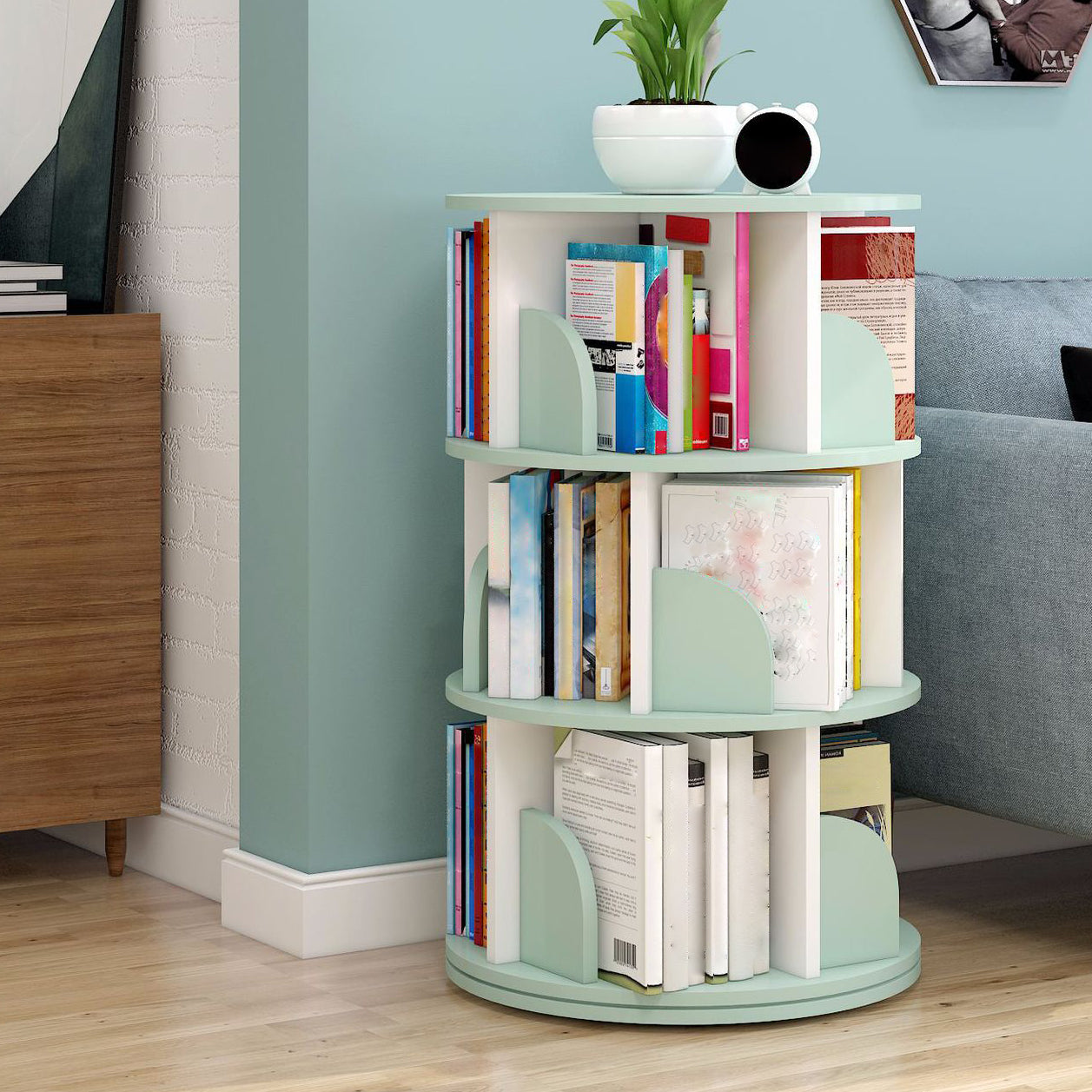 Moderne houten roteerbare boekenkast Studieruimte Geometrische boekenplank