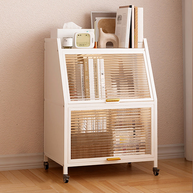 Modern Style Bookshelf Metal Closed Back Bookcase with Door for Home Office 15.7"L x 13.8"W x 33.1"H White Clearhalo 'Bookcases' 'furn' 'furn_bookcases' 'Furniture' 'Office Furniture' 5472424