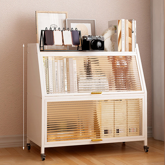 Modern Style Bookshelf Metal Closed Back Bookcase with Door for Home Office 31.5"L x 13.8"W x 33.1"H White Clearhalo 'Bookcases' 'furn' 'furn_bookcases' 'Furniture' 'Office Furniture' 5472427