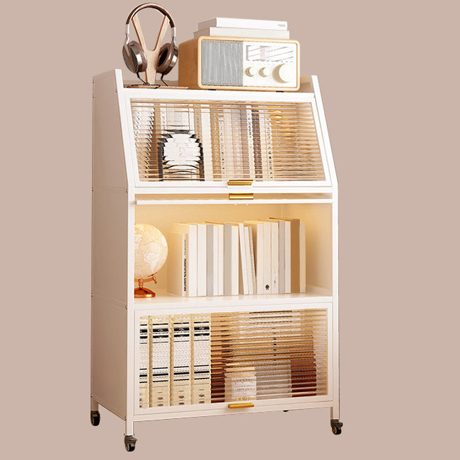 Modern Style Bookshelf Metal Closed Back Bookcase with Door for Home Office 25"L x 14"W x 46"H White Clearhalo 'Bookcases' 'furn' 'furn_bookcases' 'Furniture' 'Office Furniture' 5472431