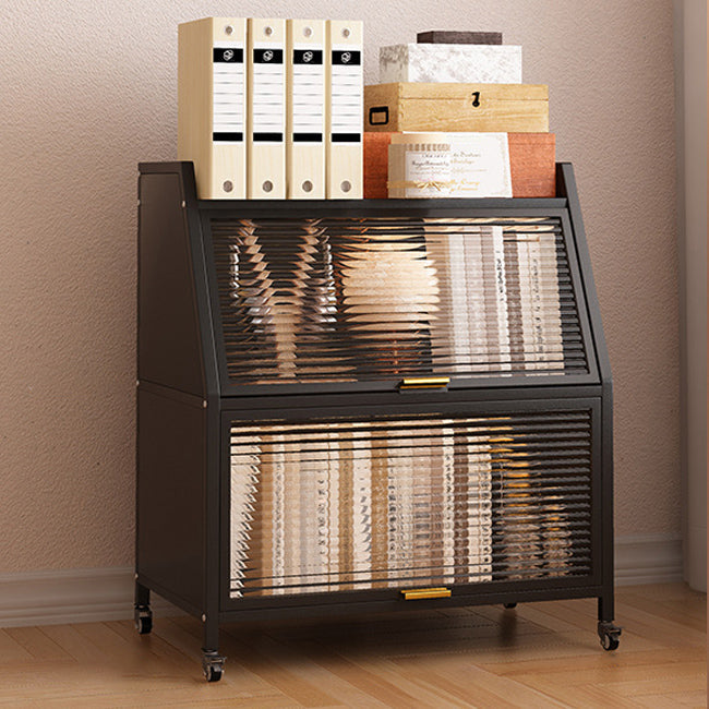 Modern Style Bookshelf Metal Closed Back Bookcase with Door for Home Office 23.6"L x 13.8"W x 33.1"H Black Clearhalo 'Bookcases' 'furn' 'furn_bookcases' 'Furniture' 'Office Furniture' 5472444