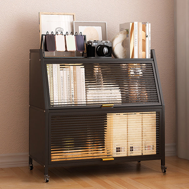 Modern Style Bookshelf Metal Closed Back Bookcase with Door for Home Office 31.5"L x 13.8"W x 33.1"H Black Clearhalo 'Bookcases' 'furn' 'furn_bookcases' 'Furniture' 'Office Furniture' 5472445