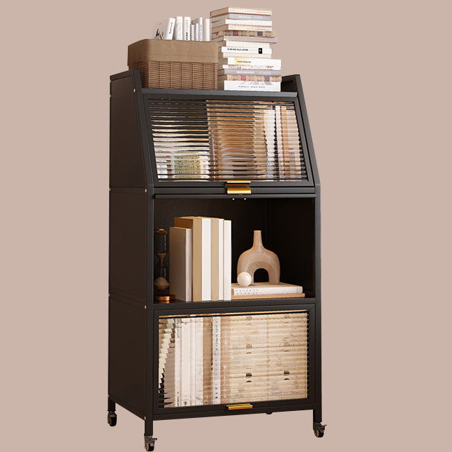 Modern Style Bookshelf Metal Closed Back Bookcase with Door for Home Office 15.7"L x 13.8"W x 46.1"H Black Clearhalo 'Bookcases' 'furn' 'furn_bookcases' 'Furniture' 'Office Furniture' 5472446