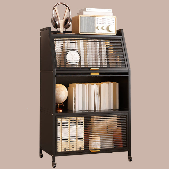 Modern Style Bookshelf Metal Closed Back Bookcase with Door for Home Office 25"L x 14"W x 46"H Black Clearhalo 'Bookcases' 'furn' 'furn_bookcases' 'Furniture' 'Office Furniture' 5472447