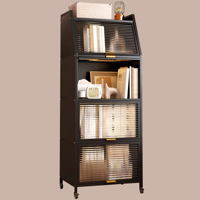 Modern Style Bookshelf Metal Closed Back Bookcase with Door for Home Office 16"L x 14"W x 59"H Black Clearhalo 'Bookcases' 'furn' 'furn_bookcases' 'Furniture' 'Office Furniture' 5472449